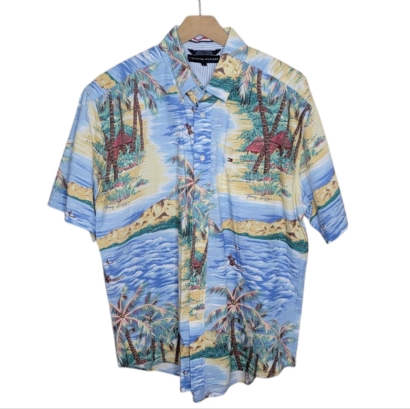 Tommy Hilfiger | Hawaiian Tropical Button Front Short Sleeve Shirt Size Large - Picture 1 of 6